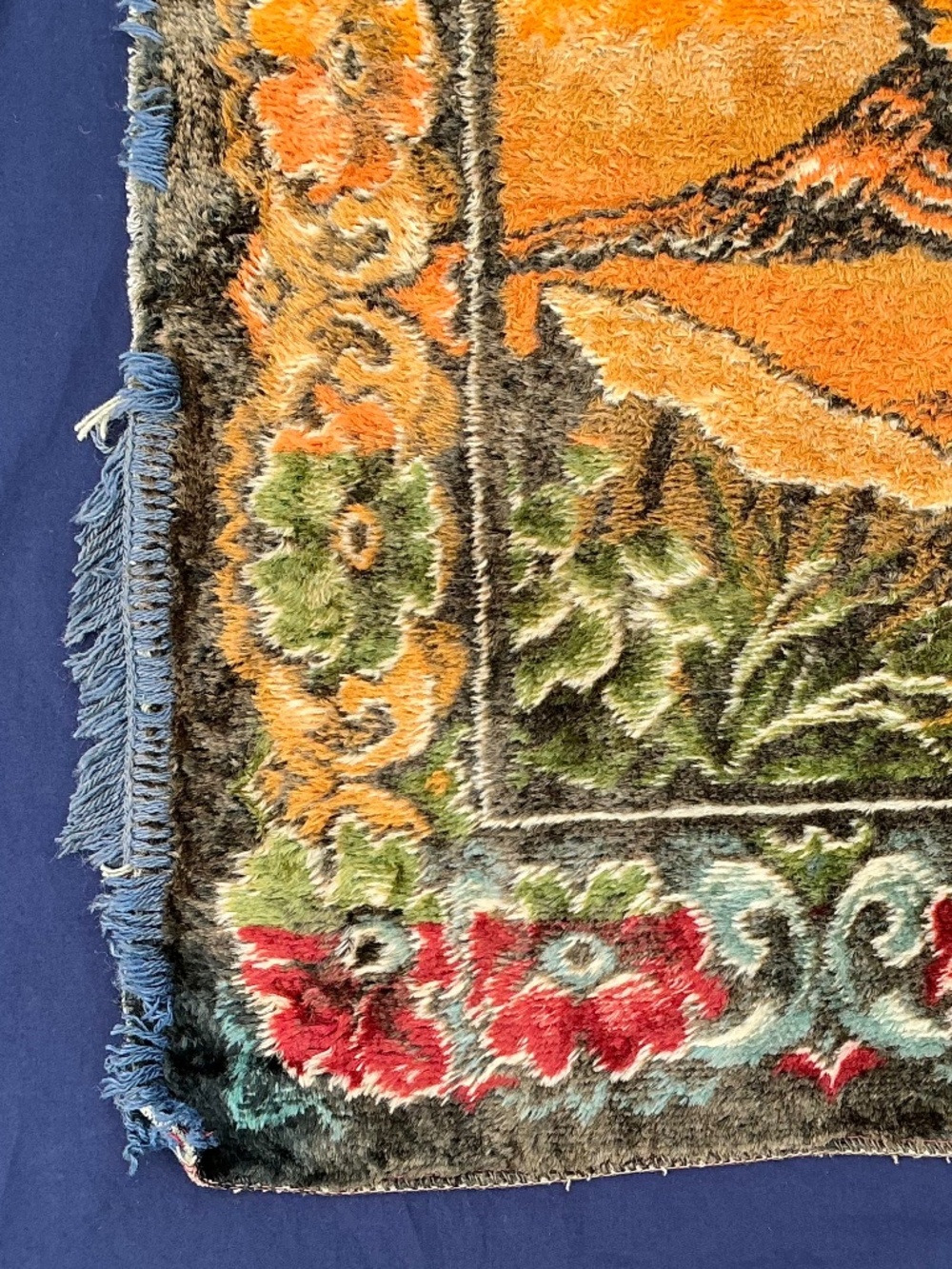Oversized VTG 1960s Italian Wall Tapestry Pheasant Fox Woodland Rug 47”x70” - Picture 12 of 16